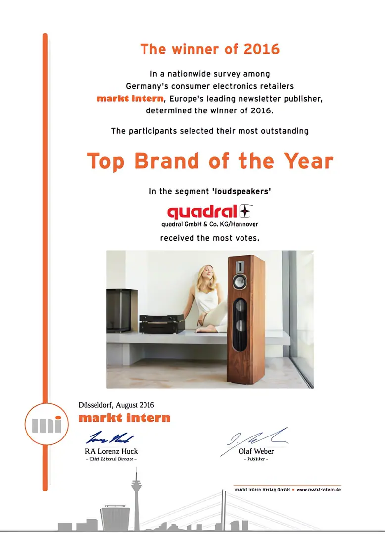 quadral élue meilleure marque de l'année 2016